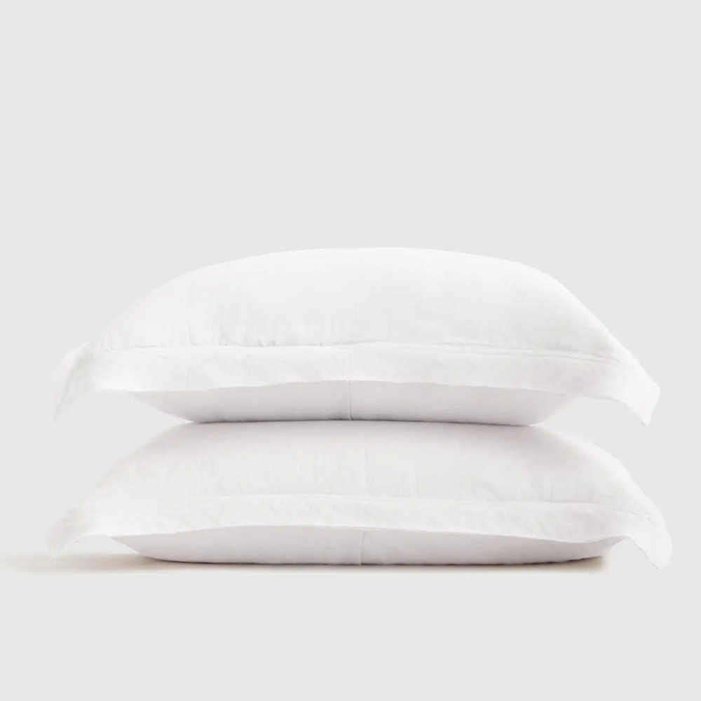 Quince Linen White Flange Standard Shams! Set Of 2 (N34)